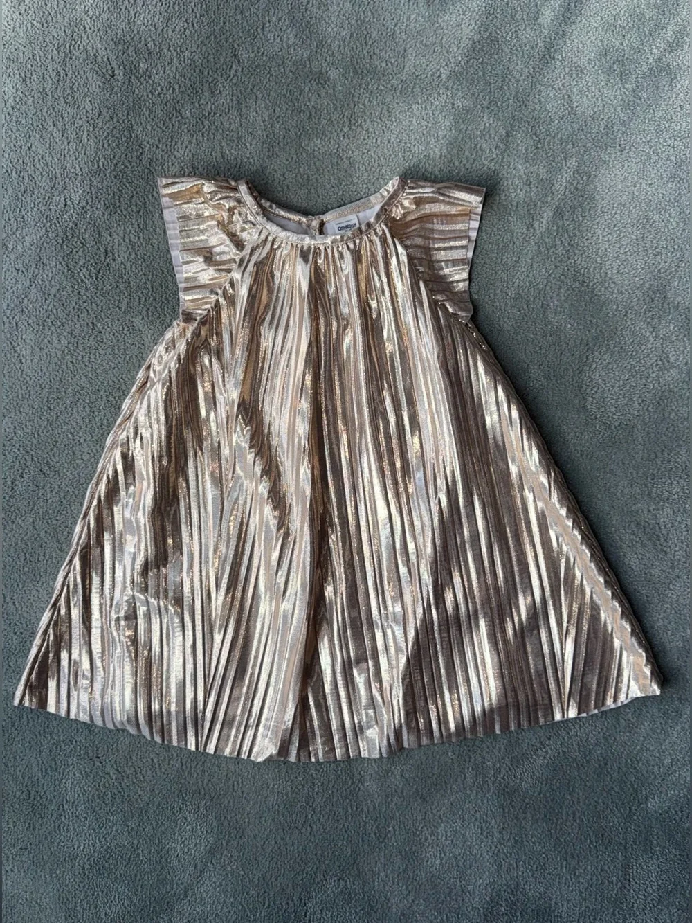 OshKosh B'gosh Metallic Pleated Flutter Lined Party Dress In Gold